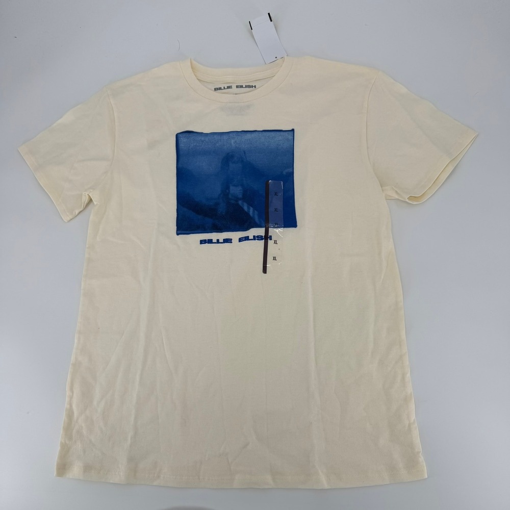 Billie Eilish Graphic Tee Shirt Modern Kids XL Cream Blue Photo Print New Tags